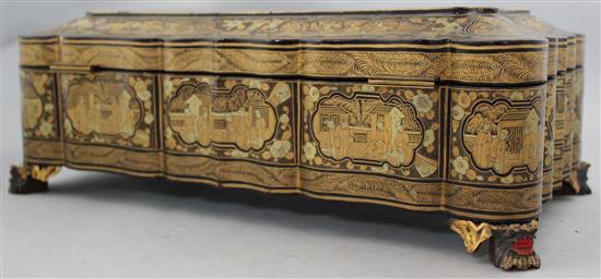 A Chinese export gilt decorated lacquer games box, 19th century, 33.5cm